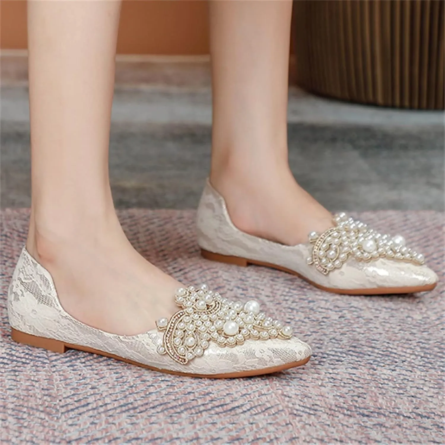 INEELUYI Women's Dress Shoes Lace Bowknot Pointed Toe Comfortable Flats Shoes Wedding Party