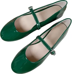 INEELUYI Womens Mary Jane Shoes Retro PU Flats Round Toe One Line Strap Flats Comfortable Ballet Flats Walking Flat Shoes