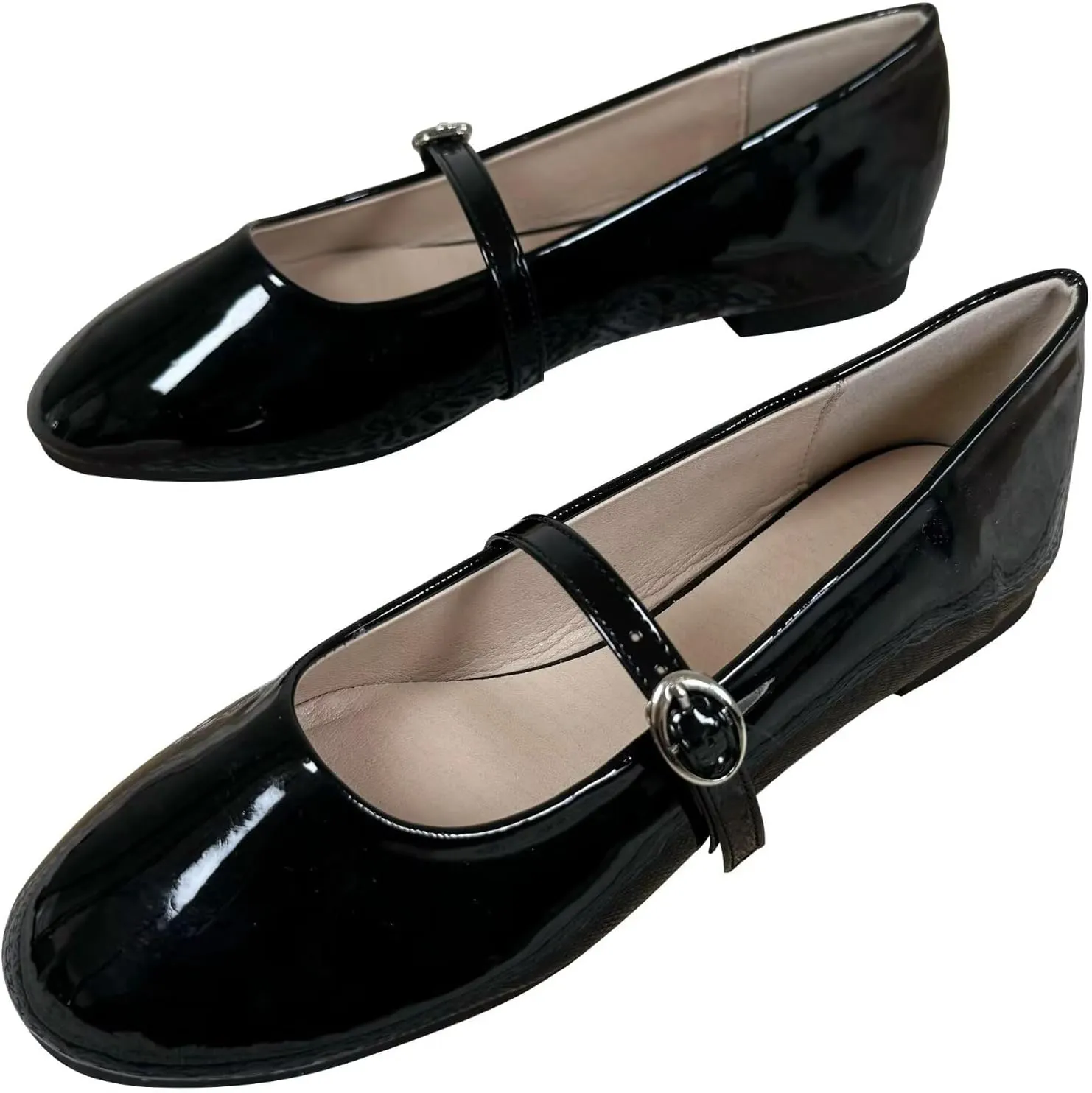 INEELUYI Womens Mary Jane Shoes Retro PU Flats Round Toe One Line Strap Flats Comfortable Ballet Flats Walking Flat Shoes