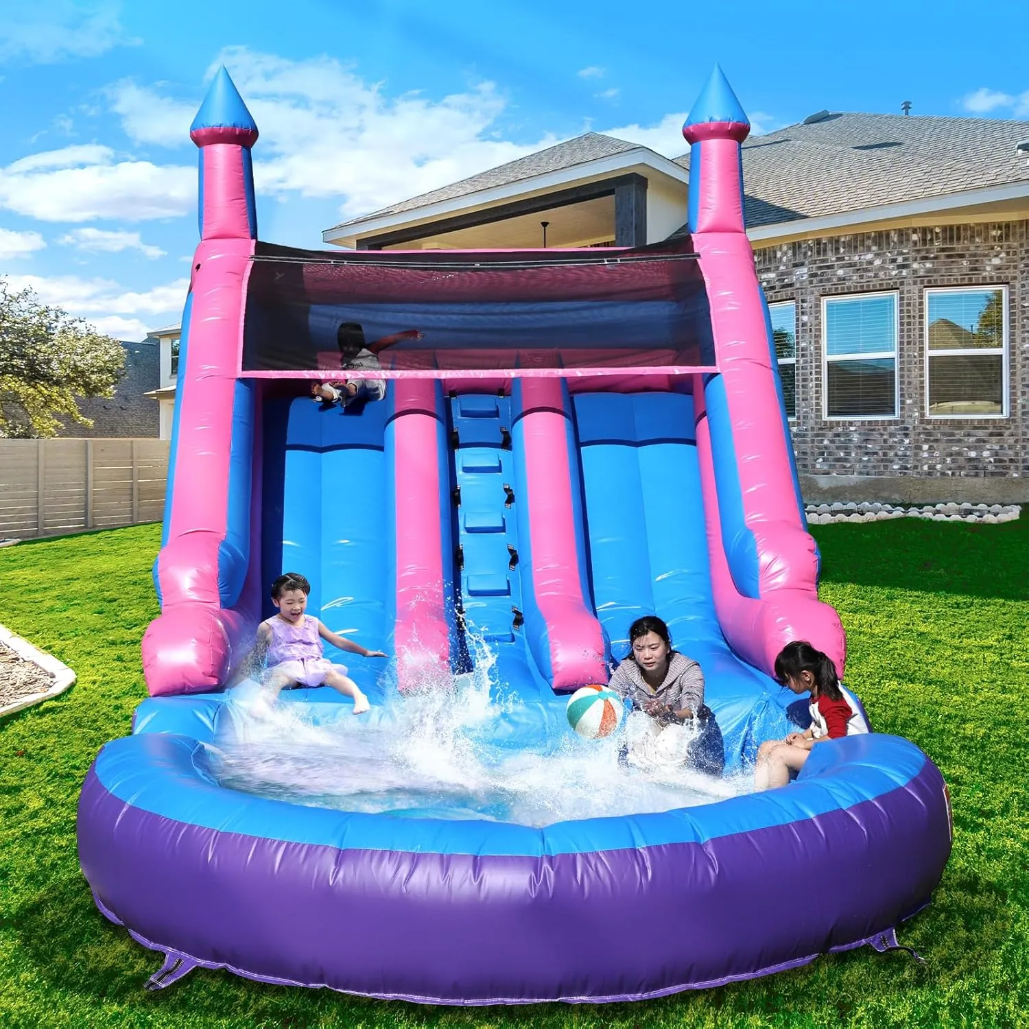 Inflatable Water Slide for Adults Kids with Double Slides, Commercial Giant Water Slide with Blower/ 100% PVC 21FT(L), Big Splash Pool,Blow up Water Slide for Backyard, Commercial Use,21x11x13ft