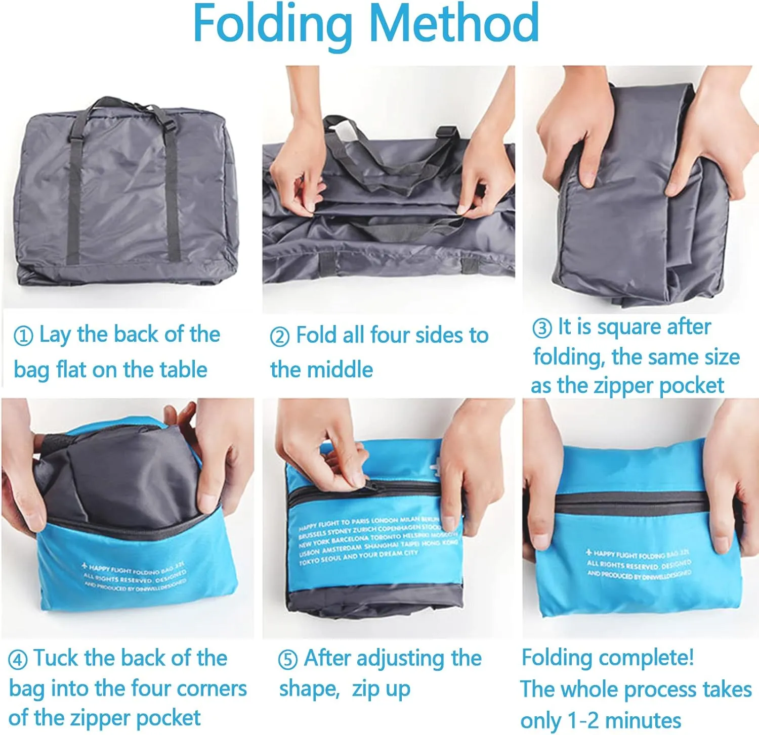 INVODA Travel Duffle Bag 12PCS Foldable for Women and Men - Lightweight Luggage, Personal Item for Airlines, Weekender Overnight Tote Carry-on (12PCS)