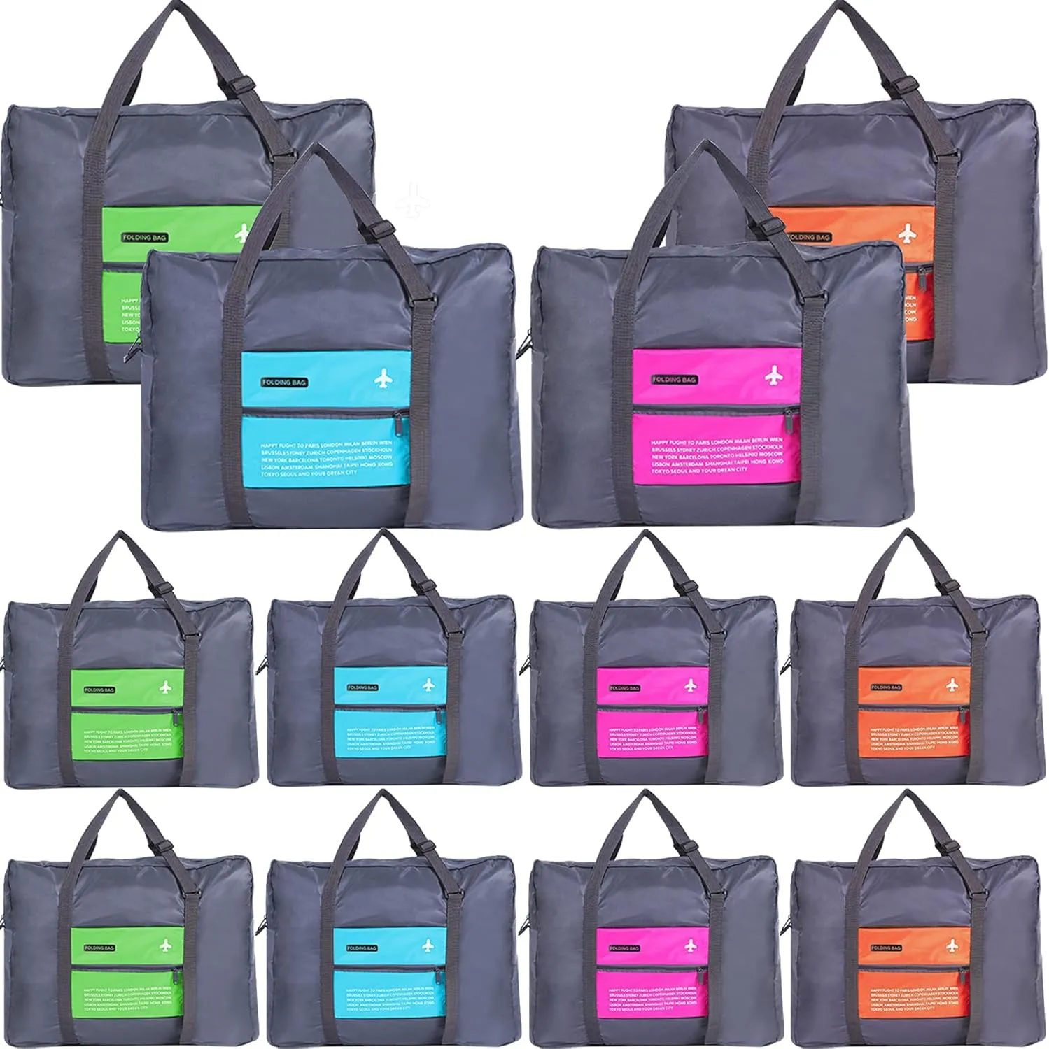 INVODA Travel Duffle Bag 12PCS Foldable for Women and Men - Lightweight Luggage, Personal Item for Airlines, Weekender Overnight Tote Carry-on (12PCS)