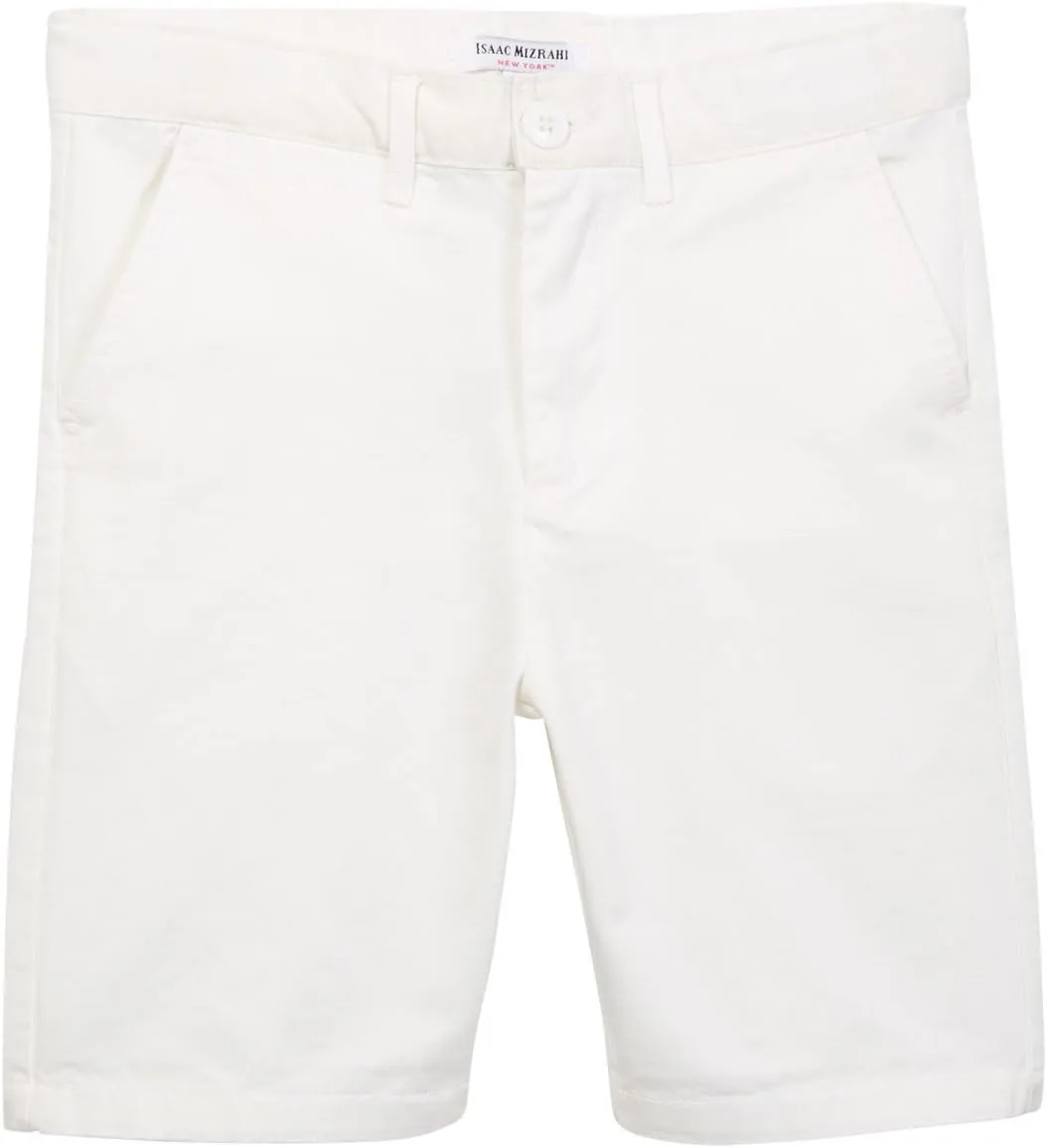 Isaac Mizrahi Boy's Slim Fit Flat Front Adjustable Waist 100% Cotton Shorts- Colors