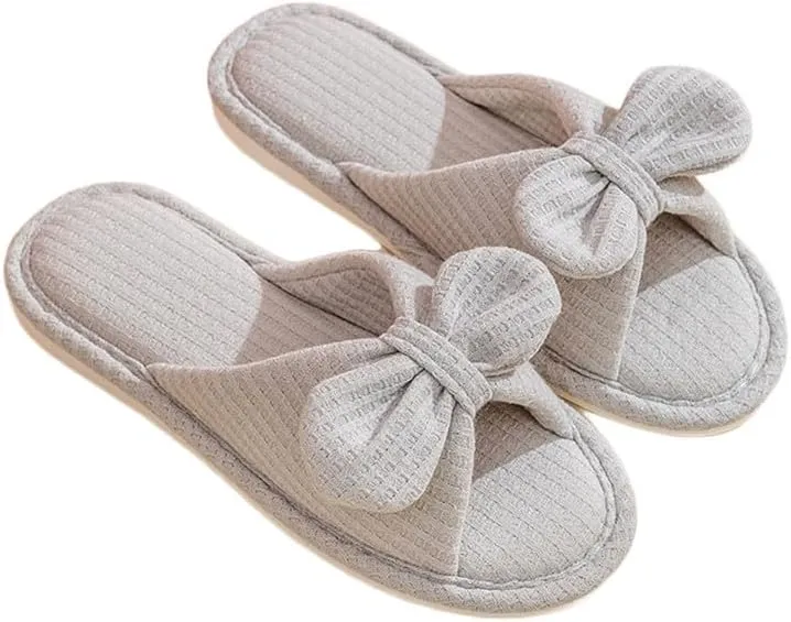 JadeRich Women's Open Toe Soft Linen Cotton Flat Slippers Bow Knot Cozy Breathable Slides Non-Slip Slide Slippers