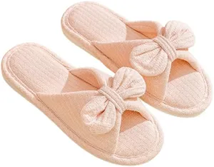 JadeRich Women's Open Toe Soft Linen Cotton Flat Slippers Bow Knot Cozy Breathable Slides Non-Slip Slide Slippers