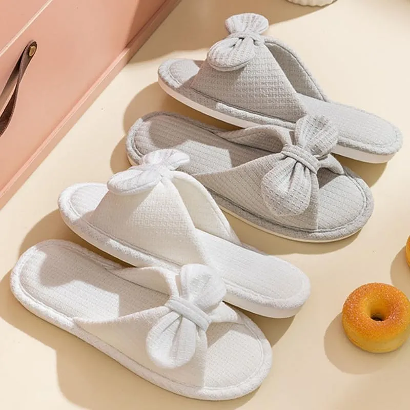 JadeRich Women's Open Toe Soft Linen Cotton Flat Slippers Bow Knot Cozy Breathable Slides Non-Slip Slide Slippers