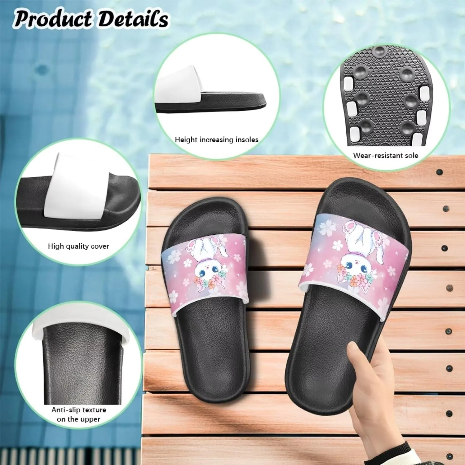 Jeiento Kids Cat Slide Sandals Comfort Sport Slippers Lightweight Non Slip Beach Sandals Children Shower Shoes