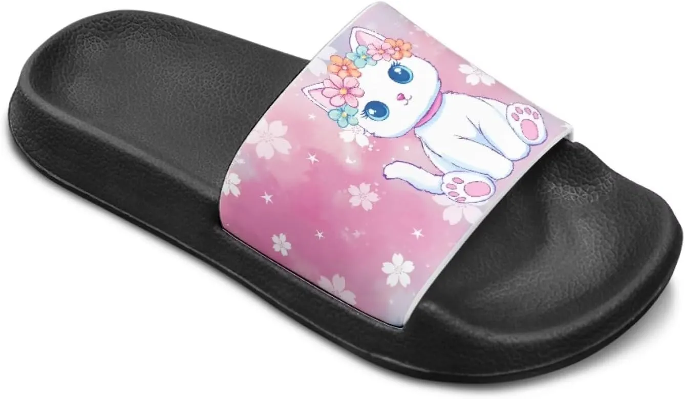 Jeiento Kids Cat Slide Sandals Comfort Sport Slippers Lightweight Non Slip Beach Sandals Children Shower Shoes