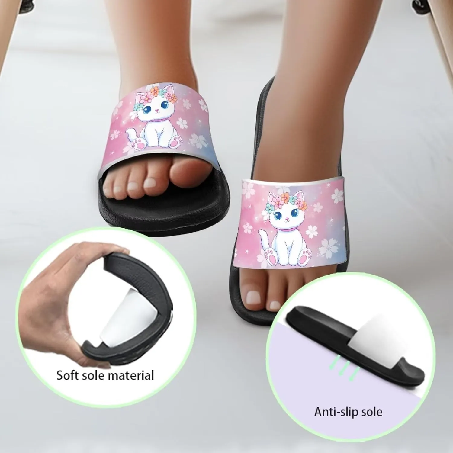 Jeiento Kids Cat Slide Sandals Comfort Sport Slippers Lightweight Non Slip Beach Sandals Children Shower Shoes