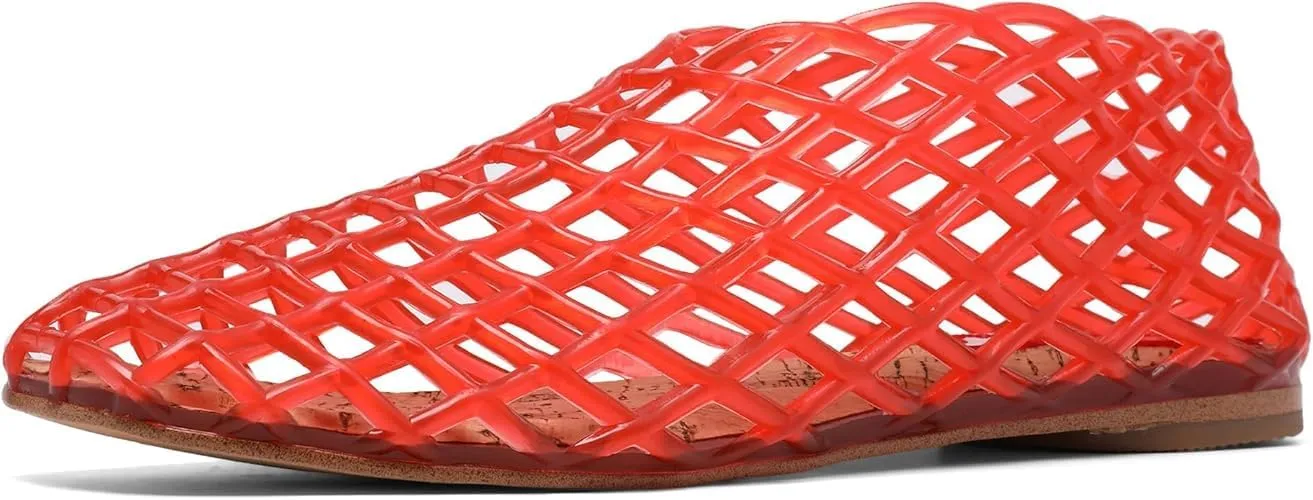 Jelly Mesh Ballet Flats for Women Fishnet Adult Clear Hollow,Flat Sandals Round Toe Slip On Beach Balleria Flat Shoes