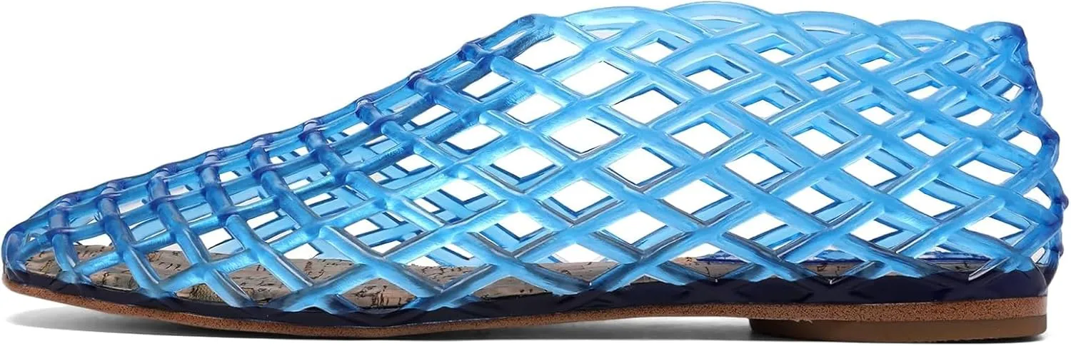 Jelly Mesh Ballet Flats for Women Fishnet Adult Clear Hollow,Flat Sandals Round Toe Slip On Beach Balleria Flat Shoes