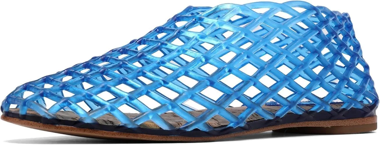 Jelly Mesh Ballet Flats for Women Fishnet Adult Clear Hollow,Flat Sandals Round Toe Slip On Beach Balleria Flat Shoes