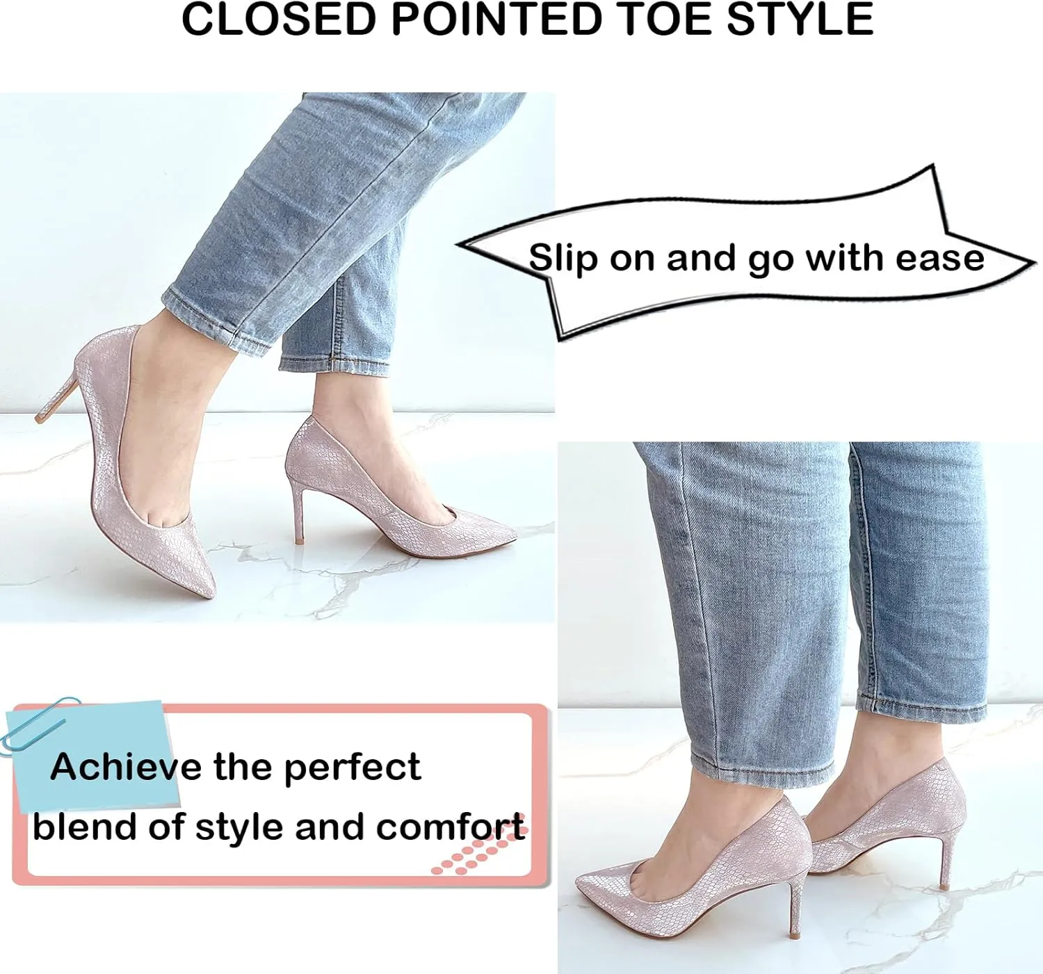 JENN ARDOR Women's Comfortable Stiletto Pumps 3 inch Elegant Gorgeous Closed Pointed Toe Slip On Solid High Heels for Ladies Wedding Dress Shoes