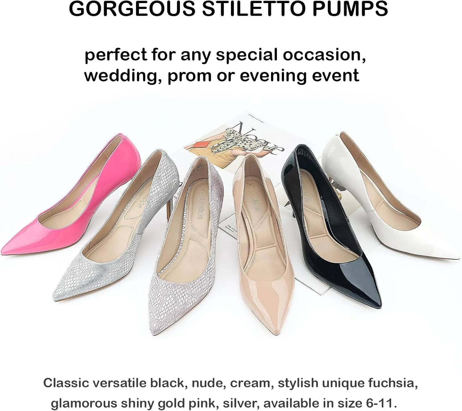 JENN ARDOR Women's Comfortable Stiletto Pumps 3 inch Elegant Gorgeous Closed Pointed Toe Slip On Solid High Heels for Ladies Wedding Dress Shoes