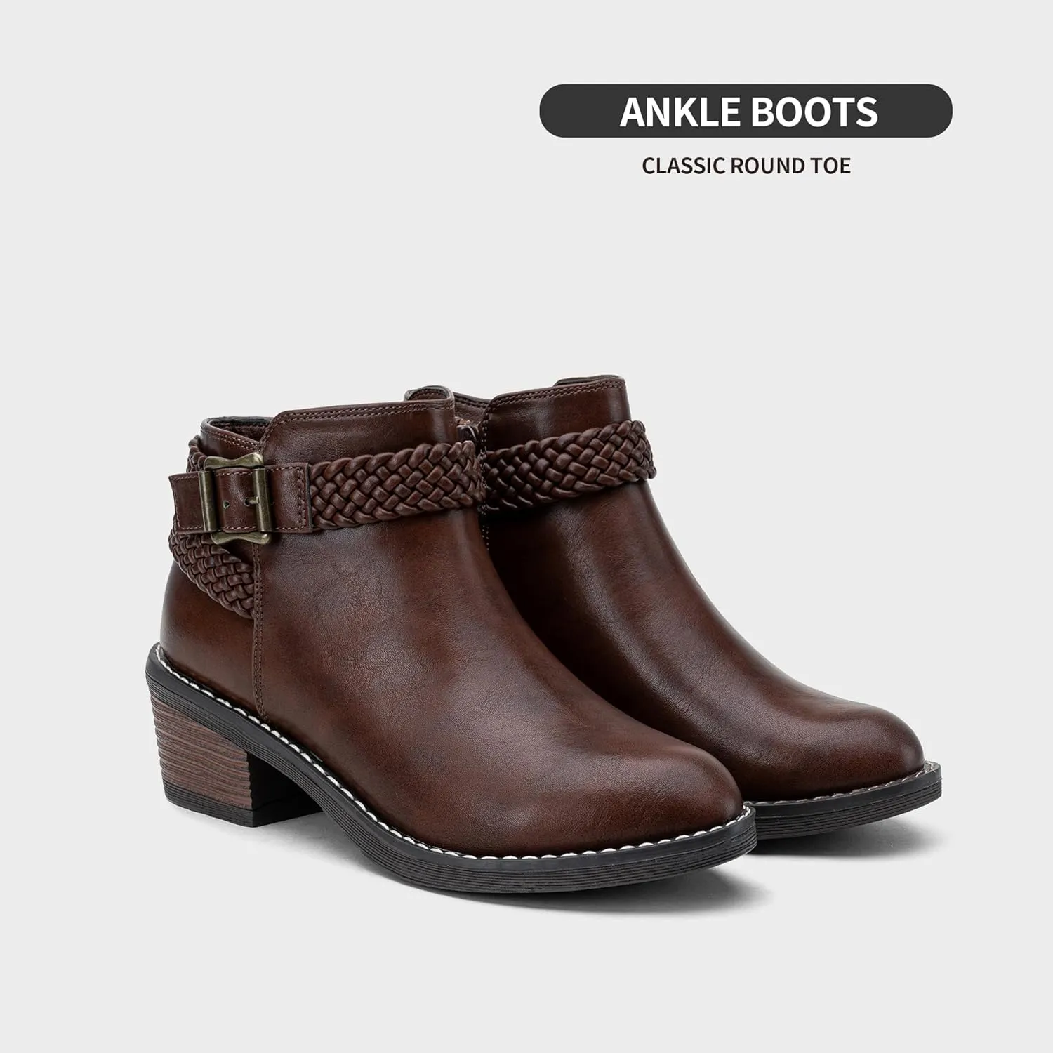 Jeossy Women's Ankle Boots, Low Heel Short Booties, Dress Fall Boots with Inner Zipper
