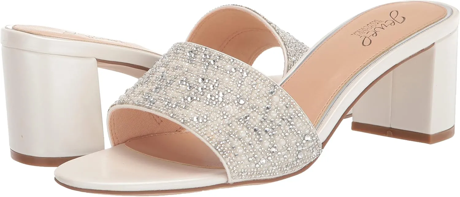 Jewel Badgley Mischka Della Glitter Block Heel Mules