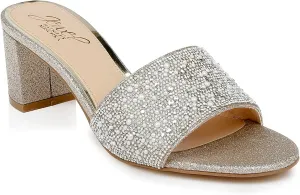 Jewel Badgley Mischka Della Glitter Block Heel Mules