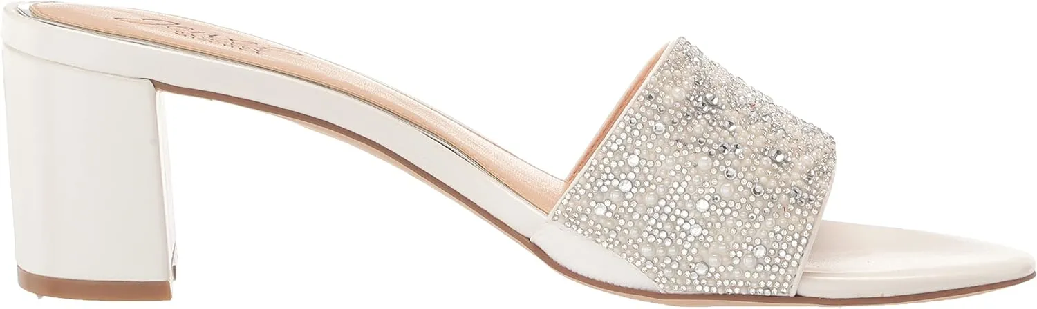 Jewel Badgley Mischka Della Glitter Block Heel Mules