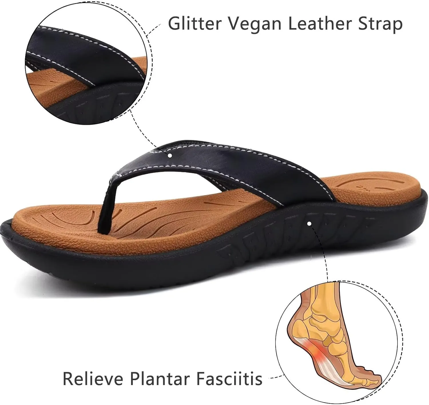 jiajiale Womens Fashion Orthotic Flip Flops Ladies Slip On Lightweight Comfortable Thick Cushion Yoga Mat Thong Sandals With Plantar Fasciitis Arch Support