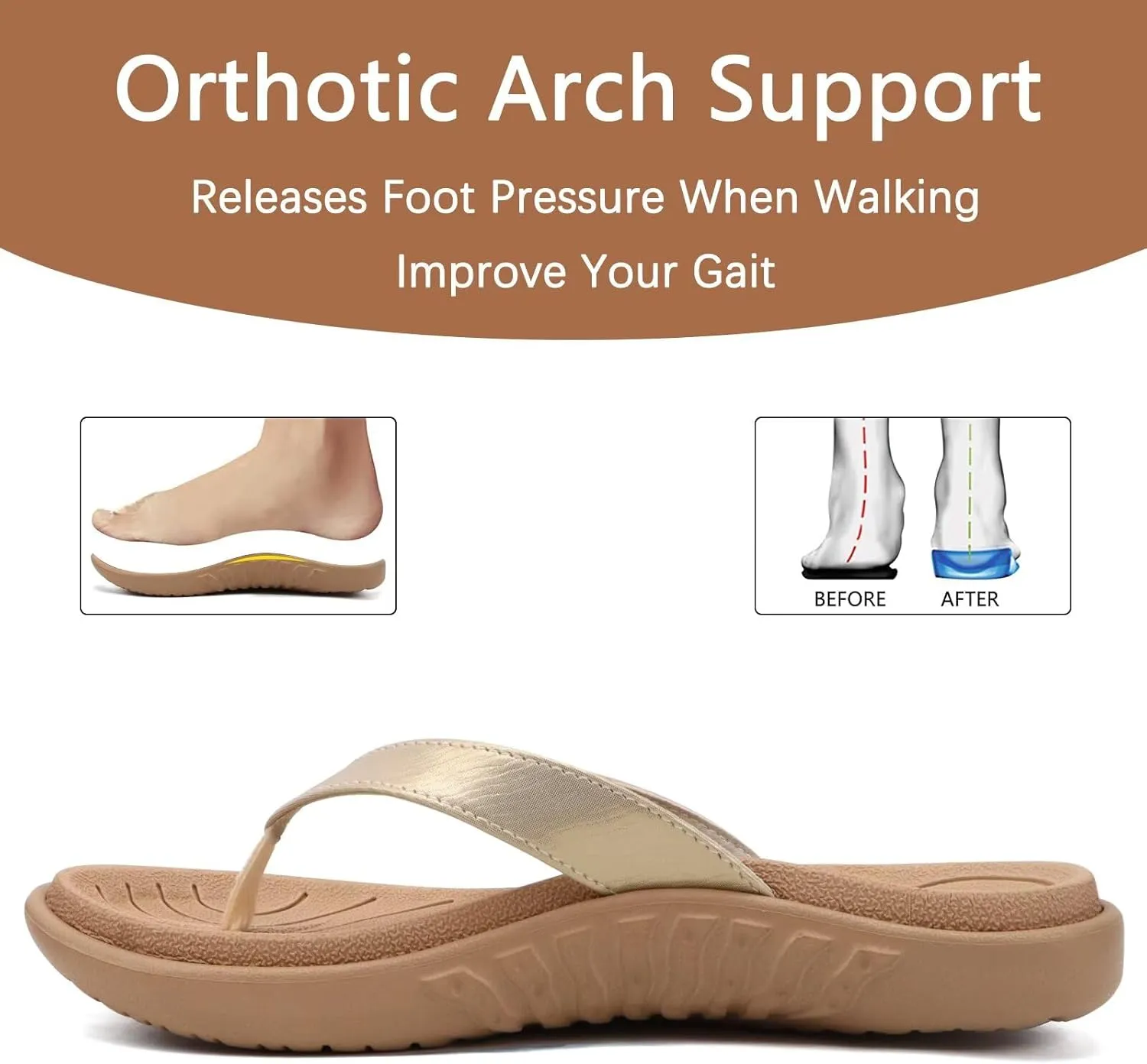 jiajiale Womens Fashion Orthotic Flip Flops Ladies Slip On Lightweight Comfortable Thick Cushion Yoga Mat Thong Sandals With Plantar Fasciitis Arch Support