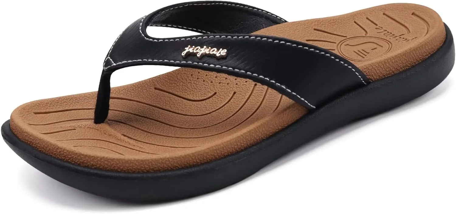 jiajiale Womens Fashion Orthotic Flip Flops Ladies Slip On Lightweight Comfortable Thick Cushion Yoga Mat Thong Sandals With Plantar Fasciitis Arch Support