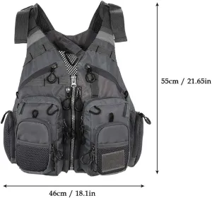 JKSPORTS Fly Fishing Vest - Fishing Safety Life Jacket for Swimming, Sailing, Boating, Kayak - Floating Multifunction Breathable Backpack for Men and Women - Adjustable, Grey/Green/Red/Blue