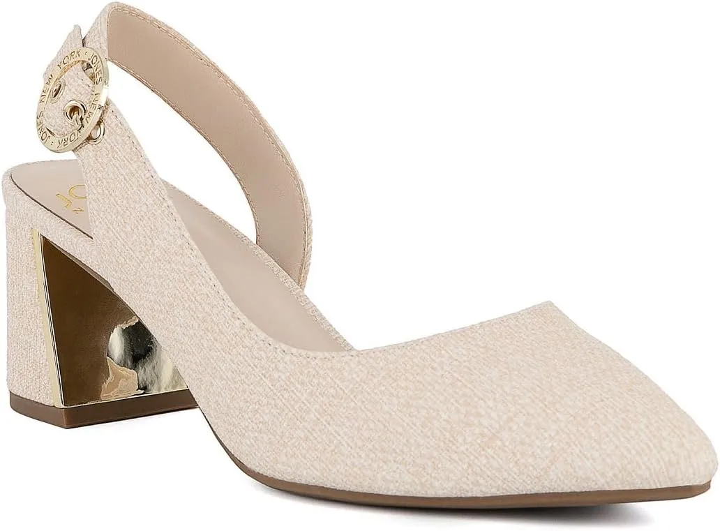 Jones New York Women's Patent Slingback Heeled Sandals | Block Heel Dress Shoes with Buckle | Open-Toe/Closed-Toe Elegant & Comfortable Footwear for Formal Events, Parties & Weddings