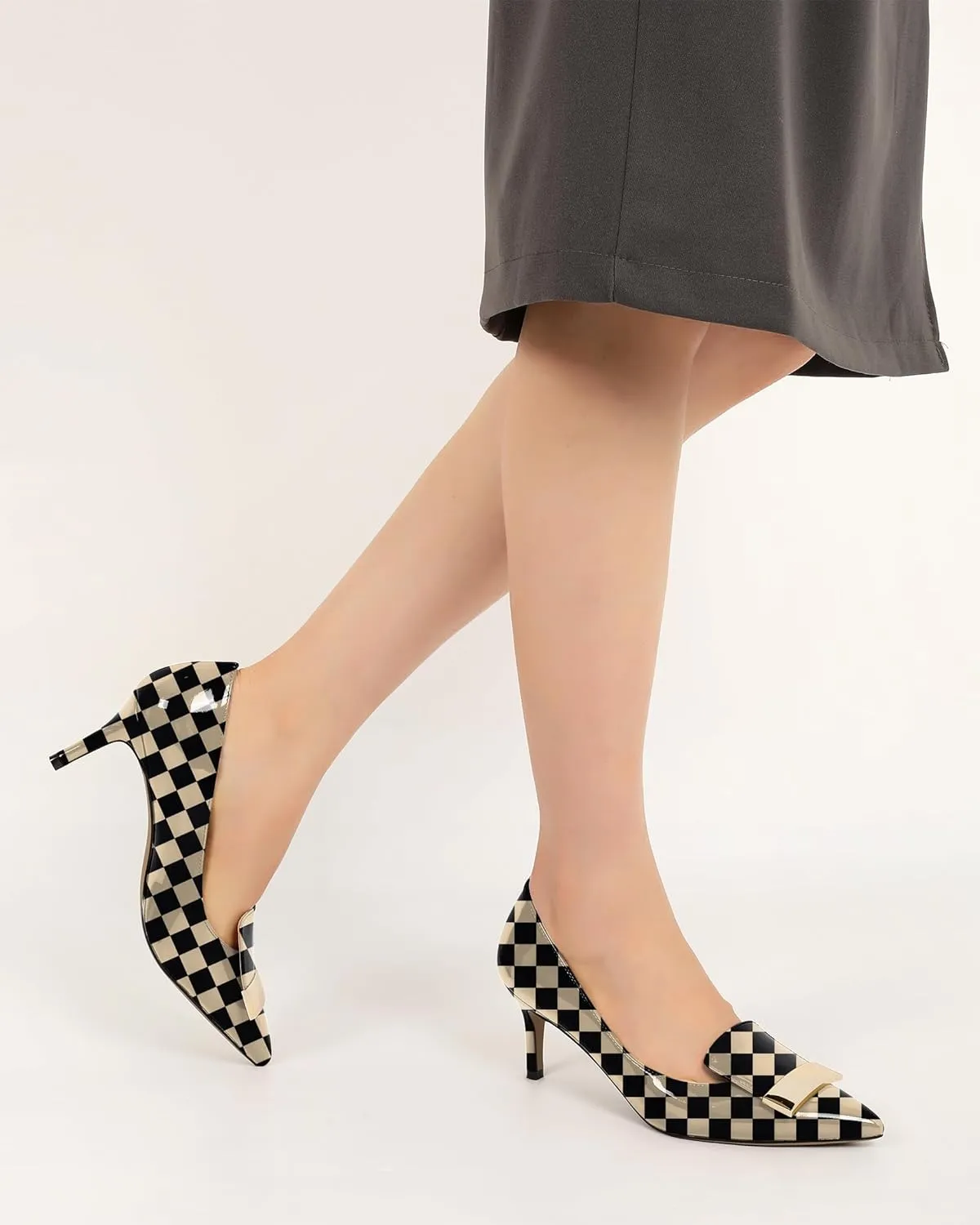 Joseywade Women's Low Heel Pumps Kitten Heels Pumps Buckle Pointed Toe Slip on 2.5 Inch Elegant Patent Dressy Shoes