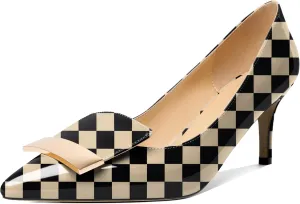 Joseywade Women's Low Heel Pumps Kitten Heels Pumps Buckle Pointed Toe Slip on 2.5 Inch Elegant Patent Dressy Shoes