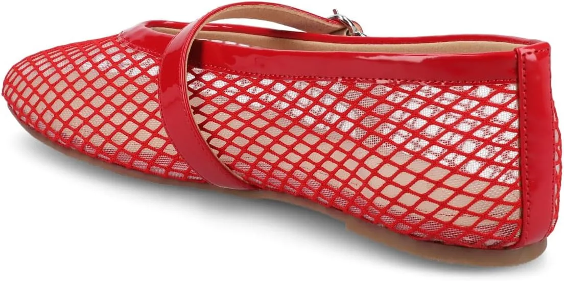 Journee Womens cushioned footbed Mesh Fabric Flats Flat Sole Casha Mary Jane Flats Buckle