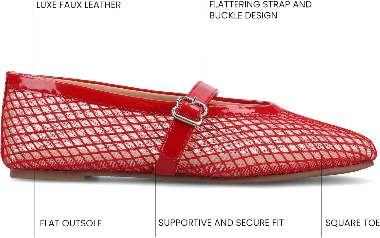 Journee Womens cushioned footbed Mesh Fabric Flats Flat Sole Casha Mary Jane Flats Buckle