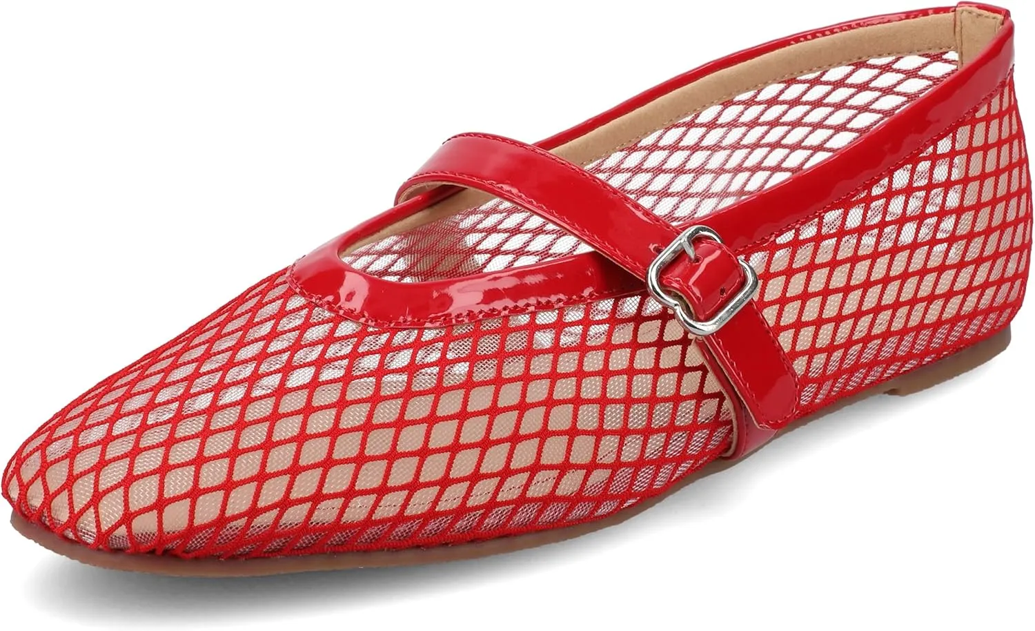 Journee Womens cushioned footbed Mesh Fabric Flats Flat Sole Casha Mary Jane Flats Buckle