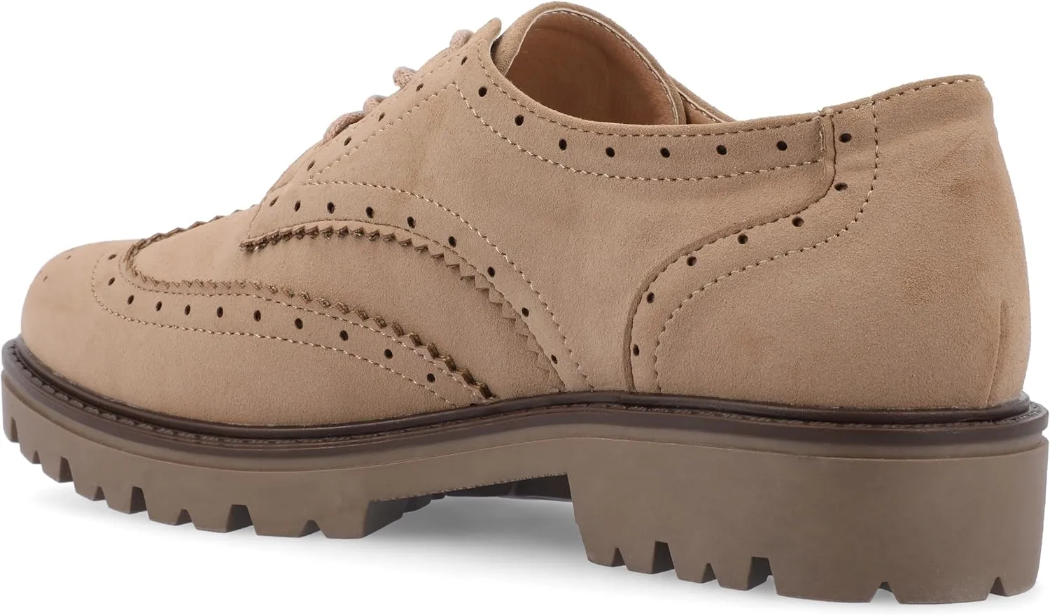 Journee Womens Cushioned footbeds Claudiya Oxford Flat Almond-Toe Faux Leather lace-up