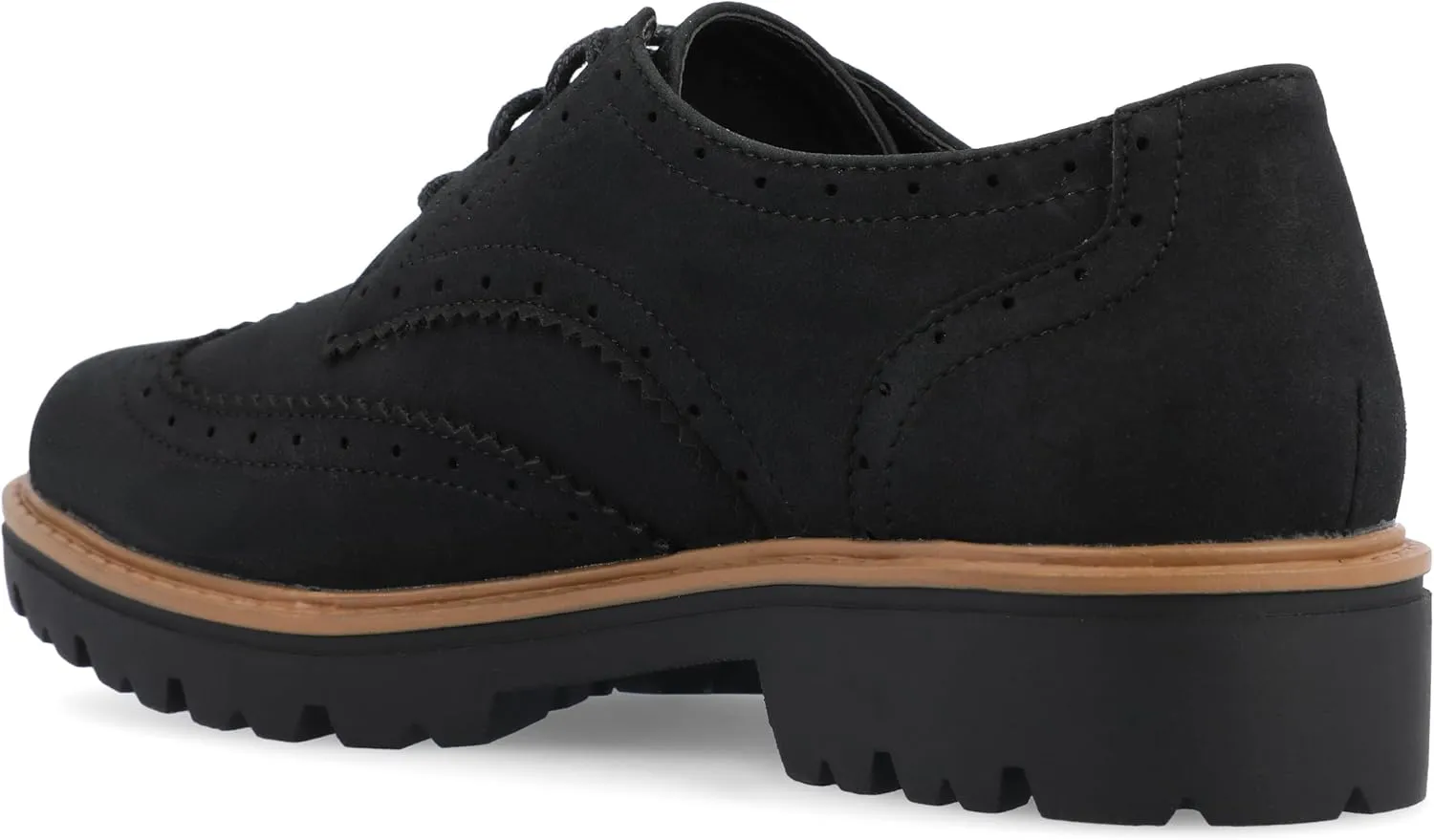 Journee Womens Cushioned footbeds Claudiya Oxford Flat Almond-Toe Faux Leather lace-up