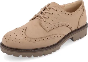 Journee Womens Cushioned footbeds Claudiya Oxford Flat Almond-Toe Faux Leather lace-up