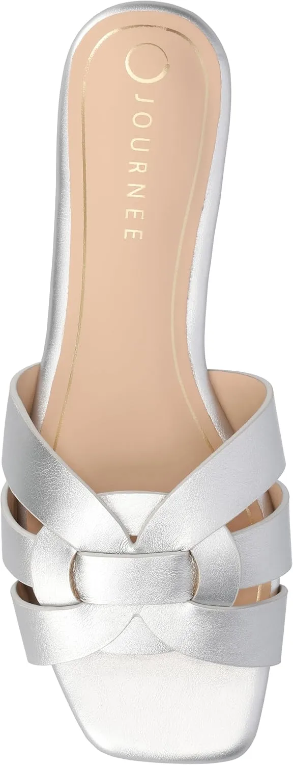 Journee Womens Flat Open Square Toe Fashion Banded Sandal Comfortable Dressy Slip On Arrina Slide