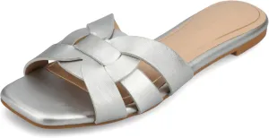 Journee Womens Flat Open Square Toe Fashion Banded Sandal Comfortable Dressy Slip On Arrina Slide