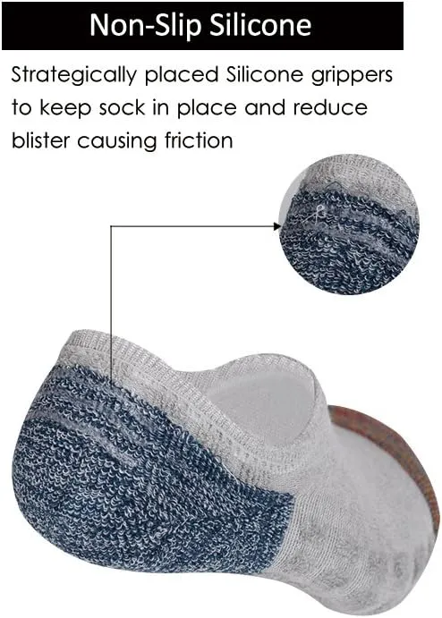 JOYNÉE Men's 6 Pack Casual Cushion Anti-Slid Cotton No Show Socks with Silicone