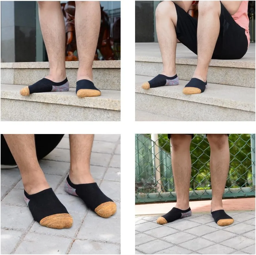 JOYNÉE Men's 6 Pack Casual Cushion Anti-Slid Cotton No Show Socks with Silicone