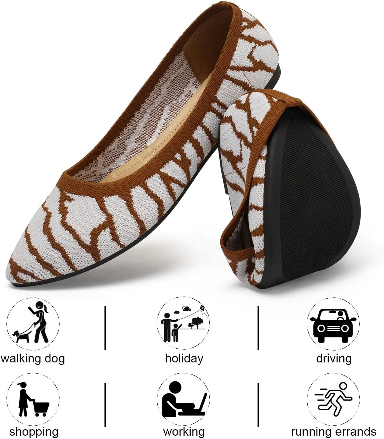 katliu Women's Flats Knit Comfort Pointed Toe Ballet Flats Shoes Casual Slip On Shoes