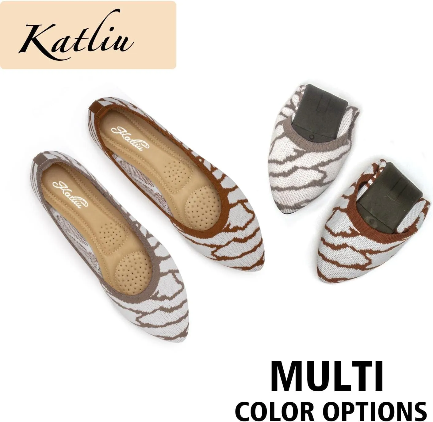 katliu Women's Flats Knit Comfort Pointed Toe Ballet Flats Shoes Casual Slip On Shoes
