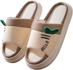 Kawaii Radish Slippers Pattern,Open Toe Linen Home Shoes,Breathable, Moisture-Wicking, Anti-Slip Slide for Women or Couples