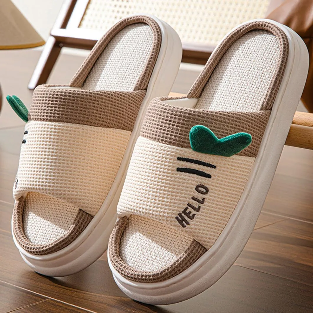 Kawaii Radish Slippers Pattern,Open Toe Linen Home Shoes,Breathable, Moisture-Wicking, Anti-Slip Slide for Women or Couples