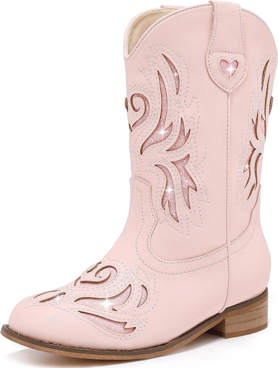 Kids Cowboy Boots Western Square Toe Glitter Toddler Girls Cowgirl Boot Mid Calf Little Kid/Big Kid Party Birthday Riding Shoes