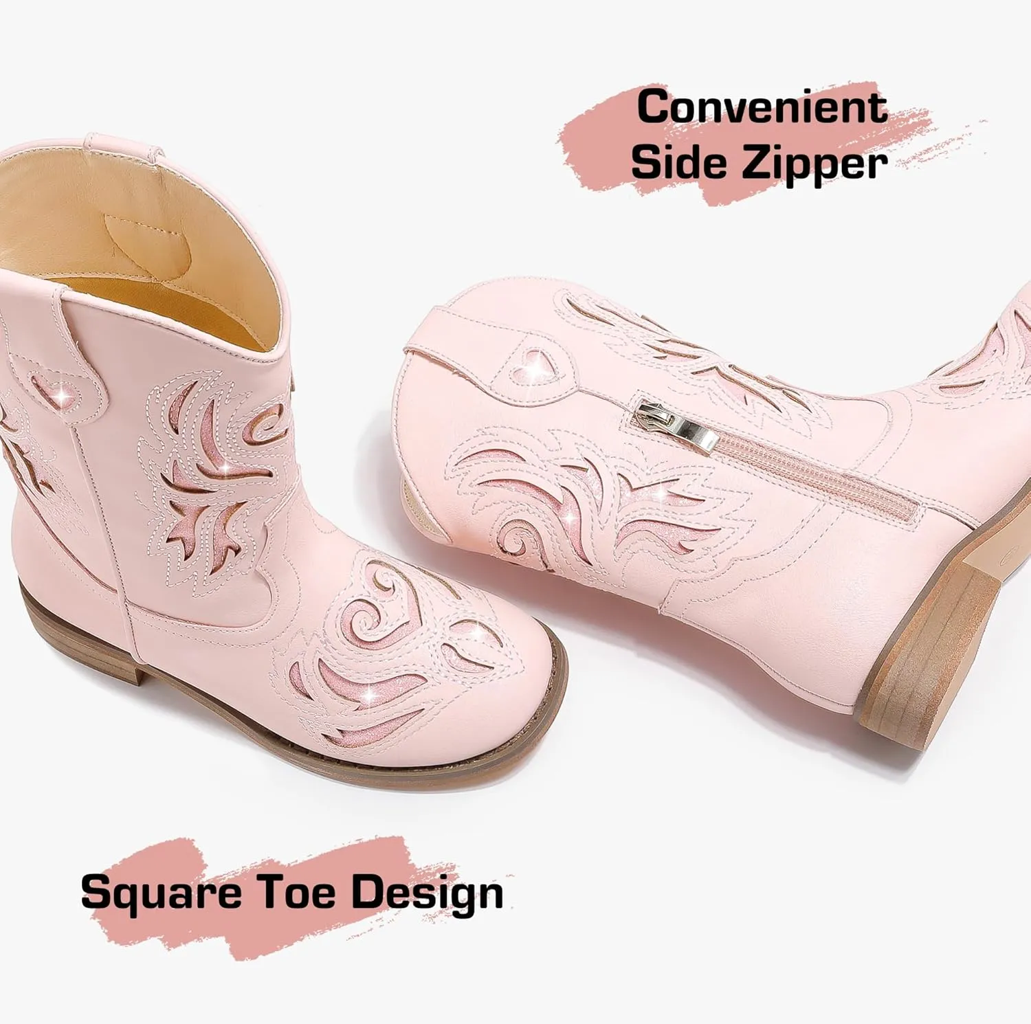 Kids Cowboy Boots Western Square Toe Glitter Toddler Girls Cowgirl Boot Mid Calf Little Kid/Big Kid Party Birthday Riding Shoes