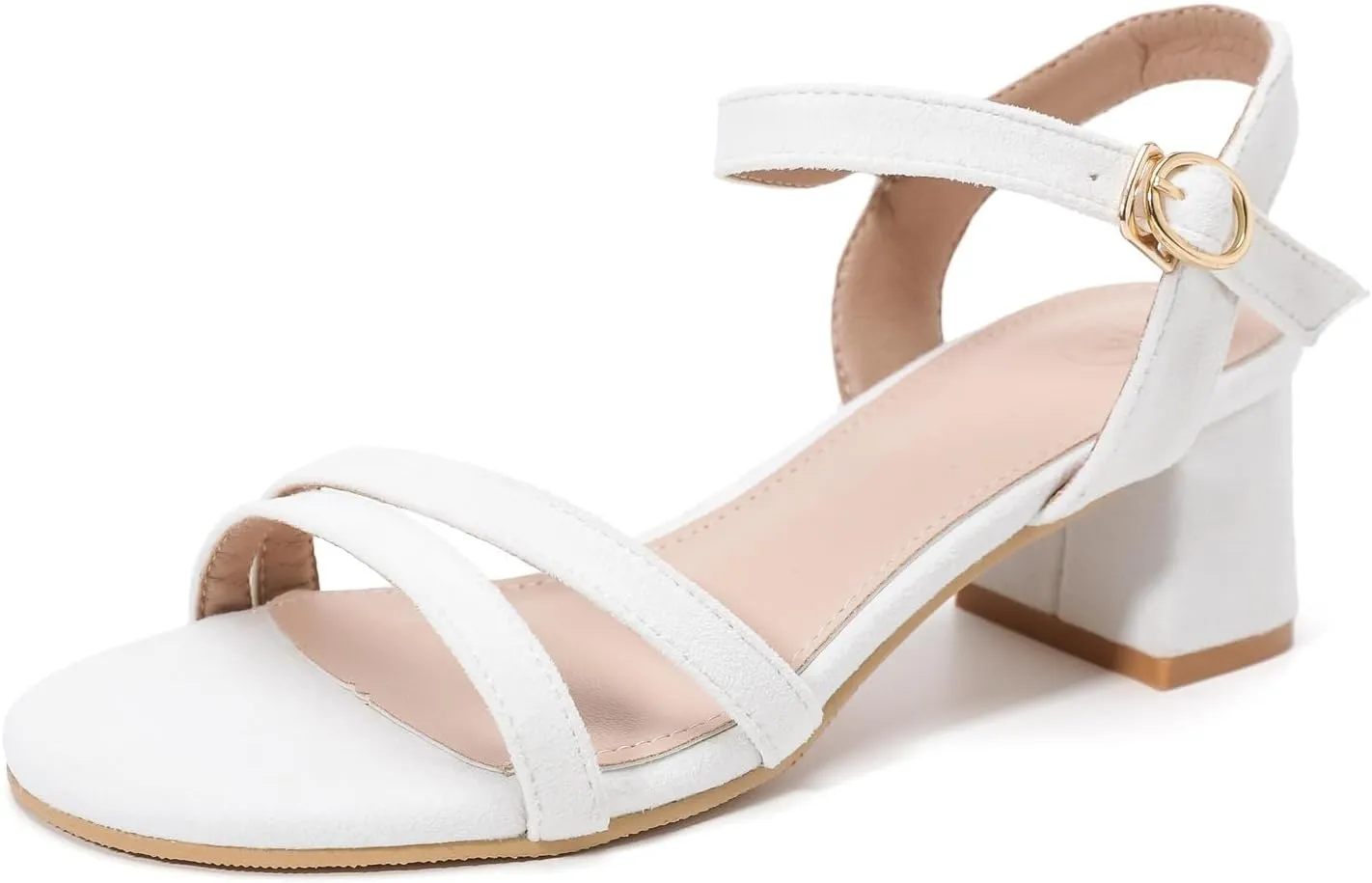 kkdom Women's Open Toe Ankle Strap Glitter Sandals Pumps Low Block Chunky Heels Wedding Dress Shoes