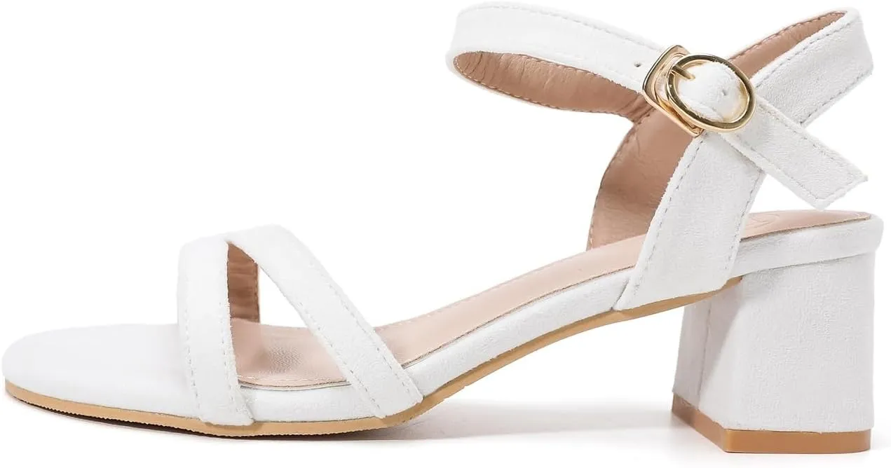 kkdom Women's Open Toe Ankle Strap Glitter Sandals Pumps Low Block Chunky Heels Wedding Dress Shoes