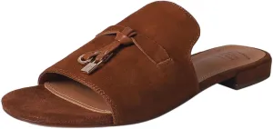 Kluolandi Cute Slides for Women Dressy Comfortable Slip On Open Toe Flat Slide Sandals Suede Leather Slide Slippers