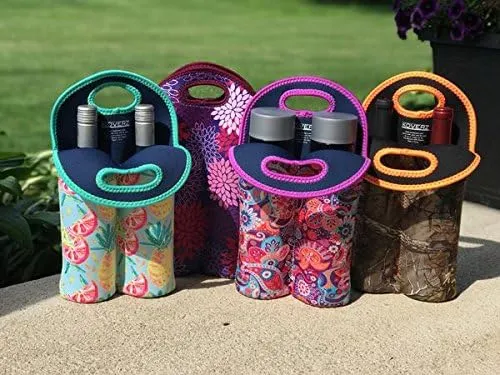 Koverz - #1 Neoprene Wine Carrier, Wine Tote, Double Bottle Carrier, 2-Bottle Wine/Water Bottle Carrier, Wine Bag - Tropics