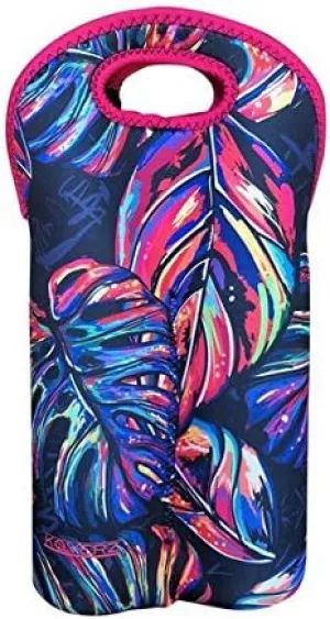Koverz - #1 Neoprene Wine Carrier, Wine Tote, Double Bottle Carrier, 2-Bottle Wine/Water Bottle Carrier, Wine Bag - Tropics